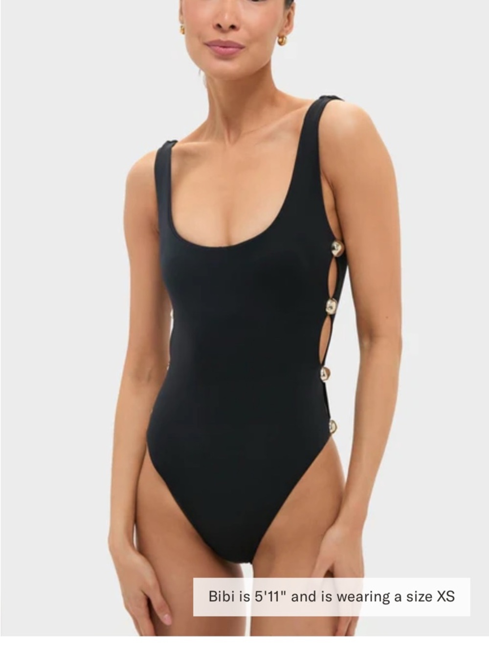 Scoop-Neck Black One-Piece Swimsuit with Side Ring Accents